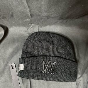 AMIRI Black Ribbed Knit Hat with Embroidered Logo